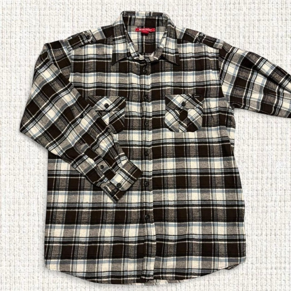 Montage brown blue and white flannel